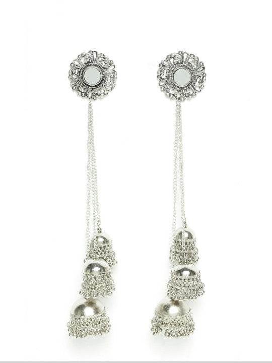 Kashmiri Mirror Bloom Triple Jhumki Earrings - Craftybella