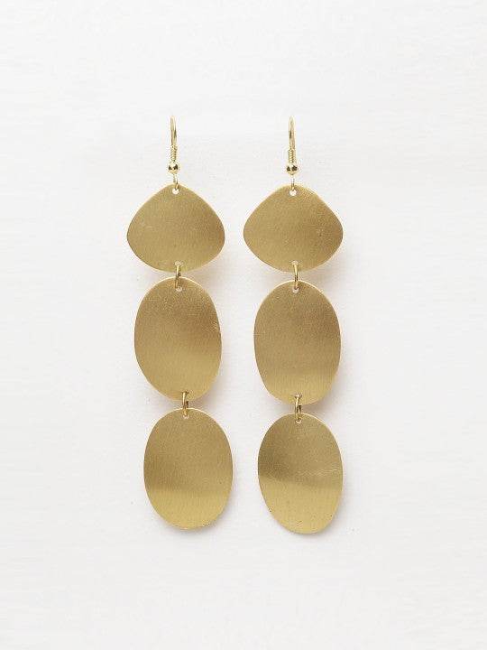 Triple Layer Matte Brass Drop Earrings – Handmade Statement Jewelry - Craftybella