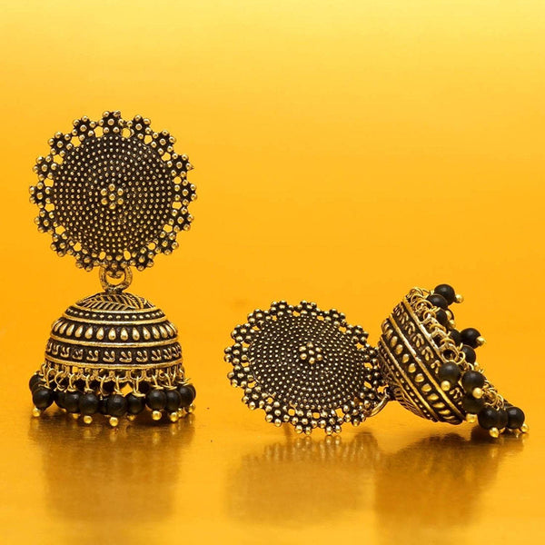 Antique Gold-Plated Flower Stud Jhumkas – Traditional German Silver Earrings - Craftybella