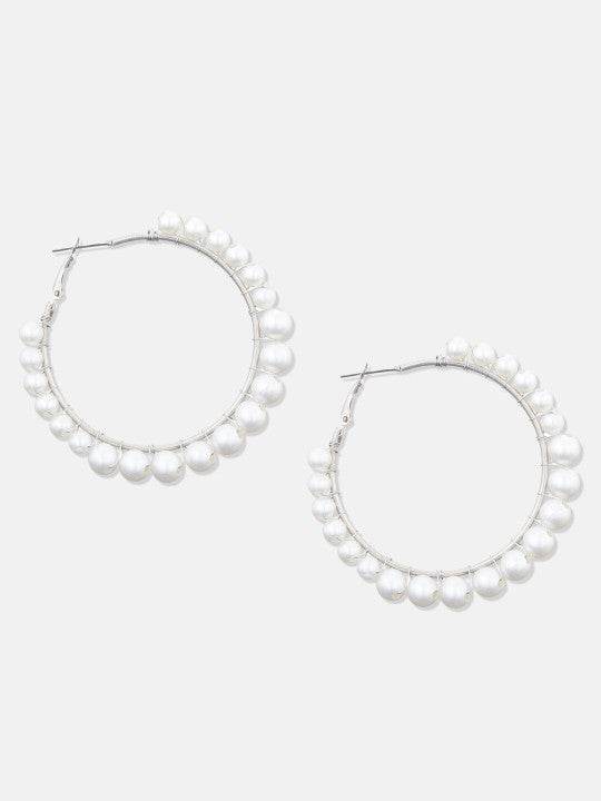 Elegant Pearl Hoop Earrings – Silver Plated Lightweight Partywear - Craftybella