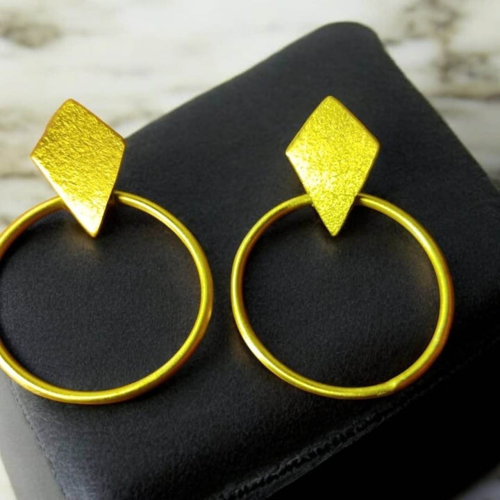 Golden Orbit Handmade Brass Circle Stud Earrings - Craftybella