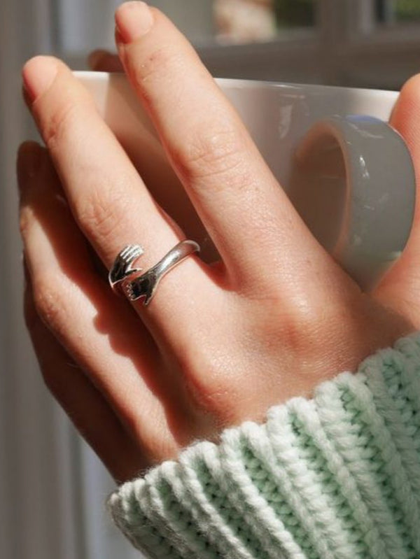 Silver Hug Promise Ring Adjustable - Anti Tarnish