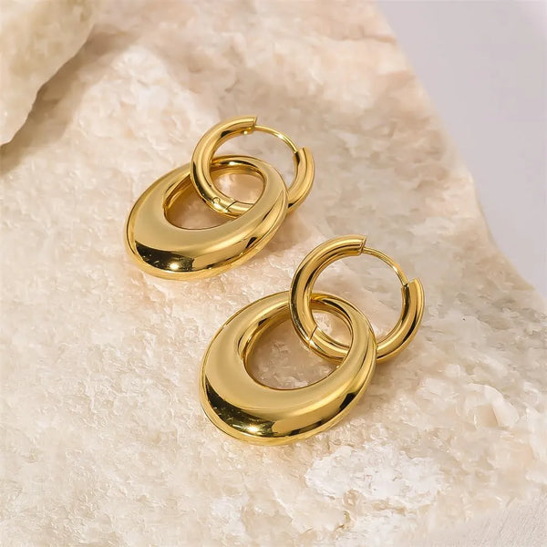 Double Circle 18K Gold-Plated Earrings | Waterproof & Anti-Tarnish