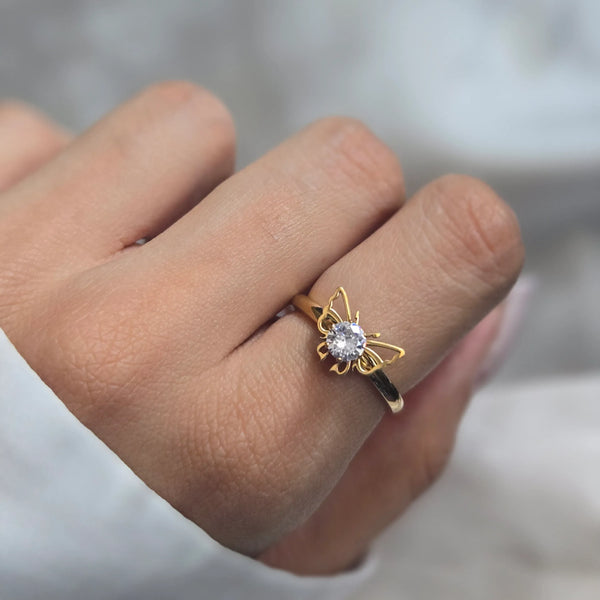 Butterfly Whisper – Gold-Plated Butterfly Ring with Cubic Zirconia Sparkle
