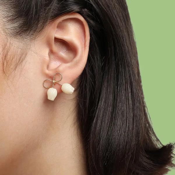 Elegent White Bow Bell Earring