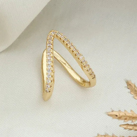 V-Shaped Gold-Plated Stainless Steel Adjustable Ring