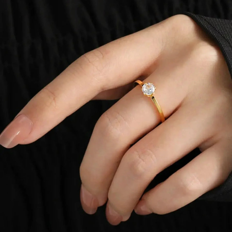 Aurora Solitaire – 18K Gold Plated Classic Ring with Sparkling Center Stone - Craftybella