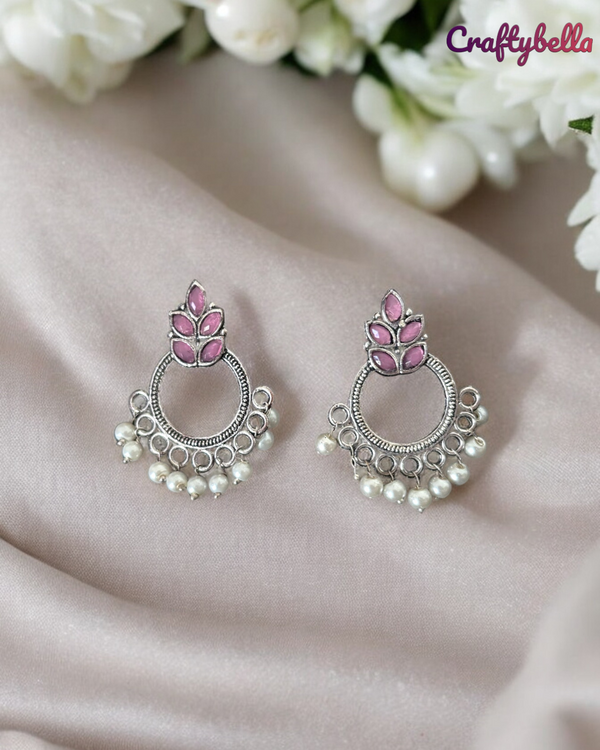 Traditional Pink Flower Brass Jhumka