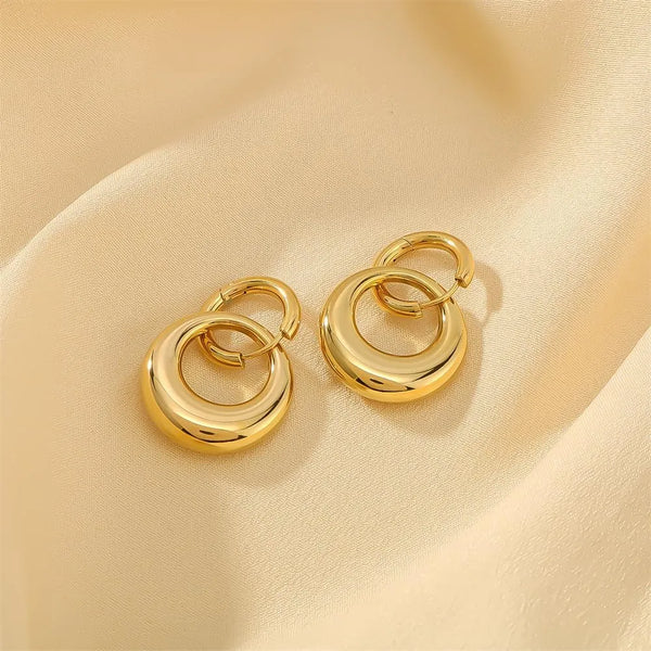 Double Circle 18K Gold-Plated Earrings | Waterproof & Anti-Tarnish