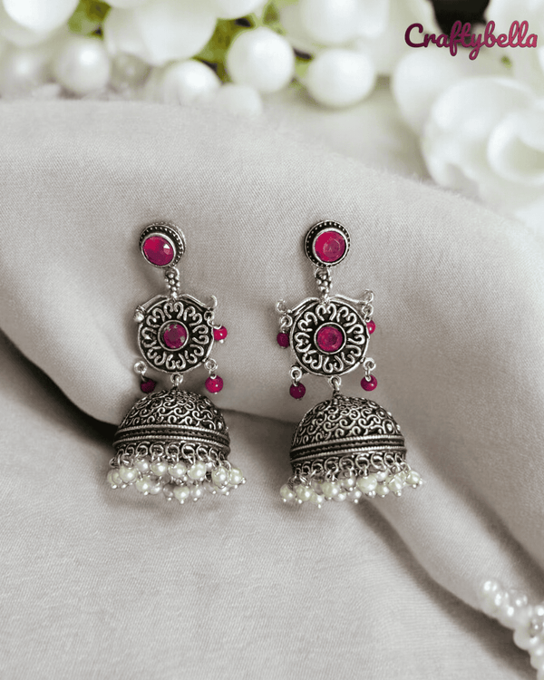 Pink Pearl Radiance Jhumka - Oxidised Jhumka