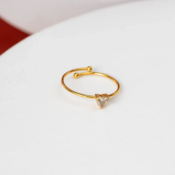 Minimal Heart Zircon Ring - 18k adjustable