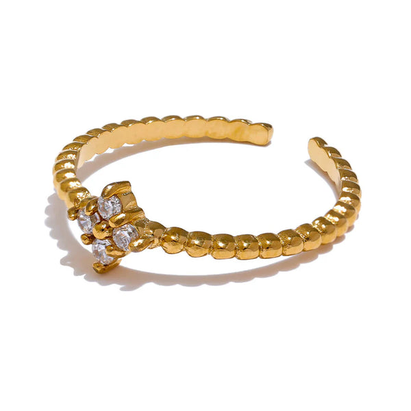 18K Gold Plated Floral Zircon Cluster Adjustable Ring