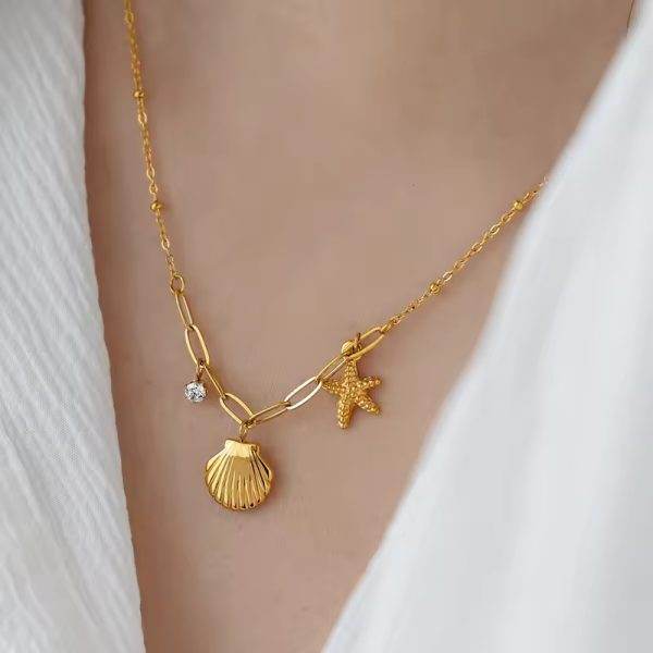 Marine neckpiece 18k gold anti-tarnish - Craftybella