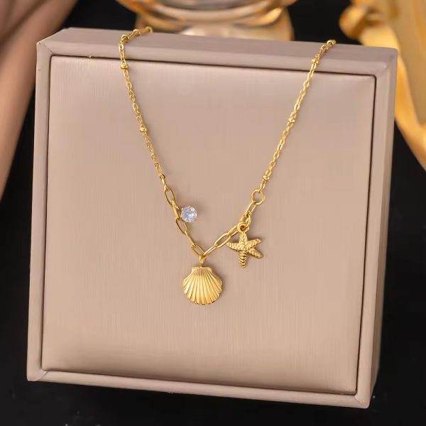 Marine neckpiece 18k gold anti-tarnish - Craftybella