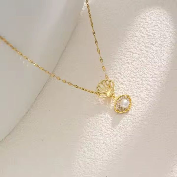 Seashell & pearl necklace 18k gold anti-tarnish