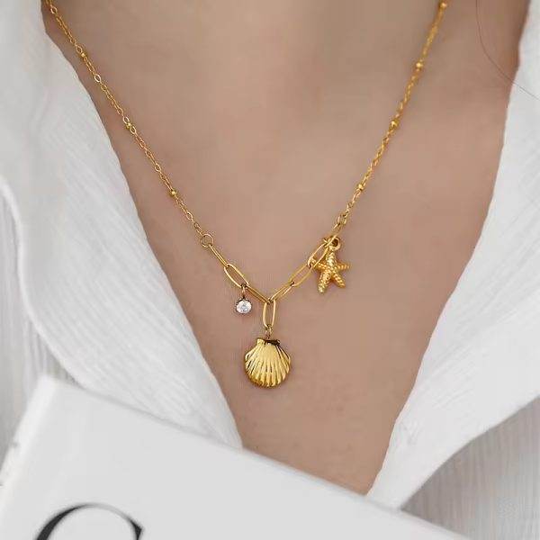 Marine neckpiece 18k gold anti-tarnish - Craftybella