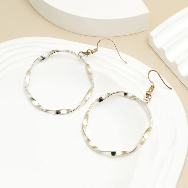Twisted Minimal Silver Hoop Earrings