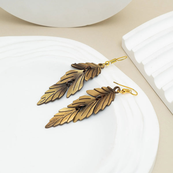 Vintage Leaf Charm Dangle Earrings