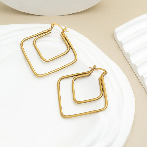 Geometric Dual Hoop Matte Gold Earrings