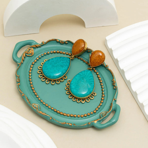 Royal Turquoise Antique Gold Teardrop Earrings