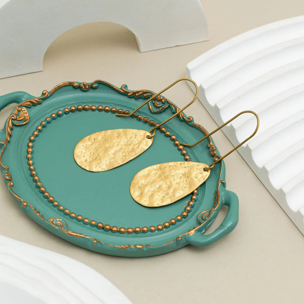 Hammered Gold Teardrop Dangle Earrings