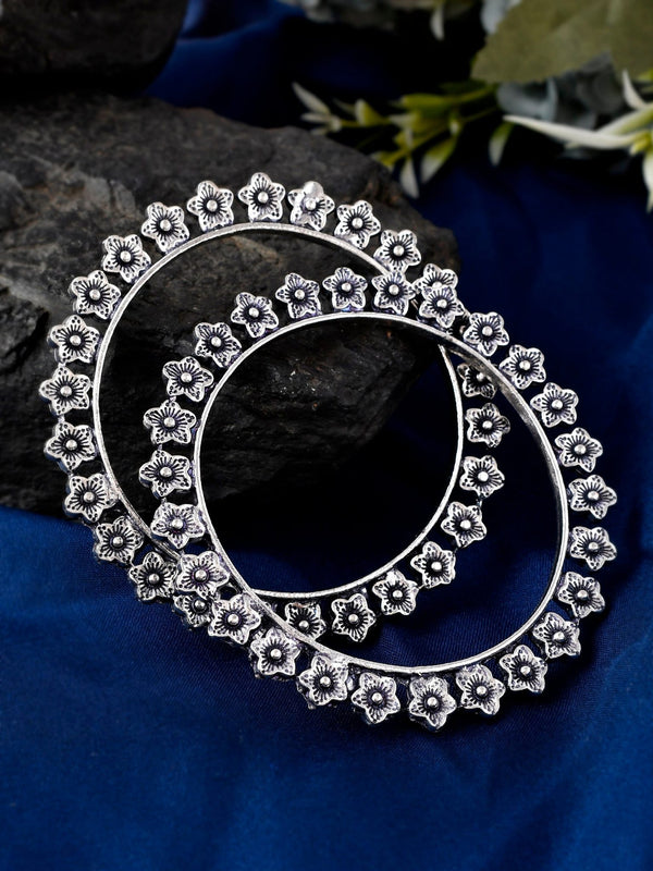 Silver Floral Oxidised Bangle Bracelet