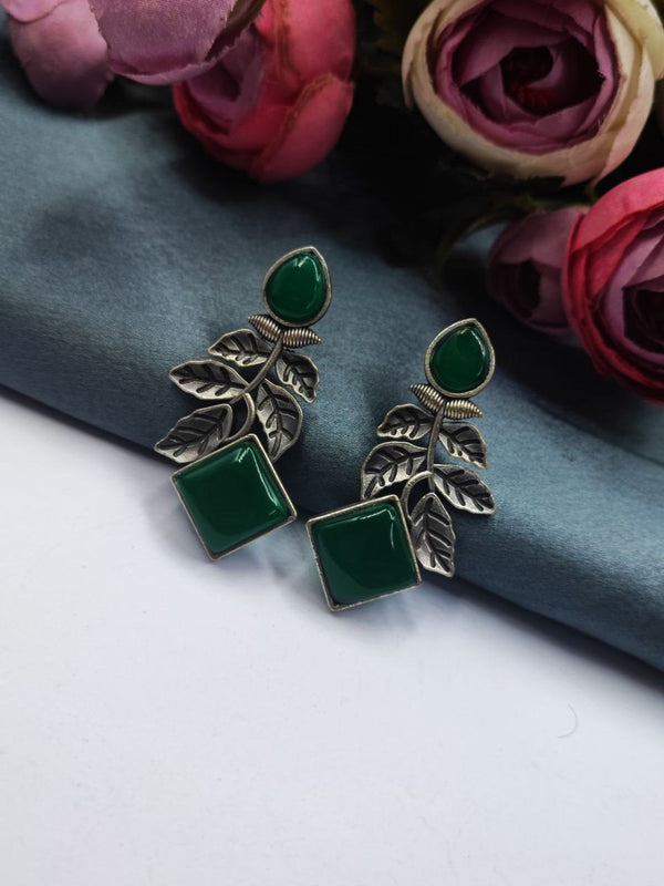 Leafy Grace Green Stone Jhumka - Brass Jhumka