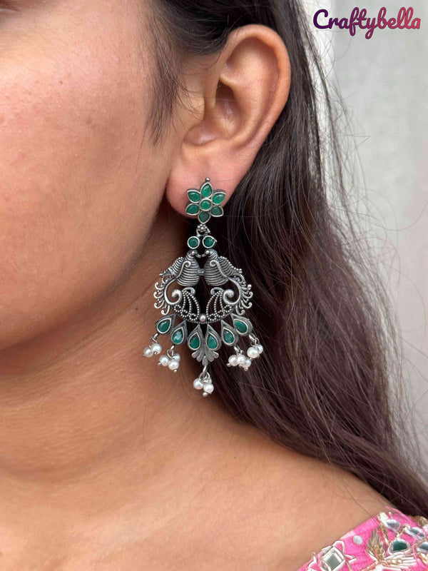 Heritage Peacock Green Pearl Drop Jhumka - Brass Jhumka