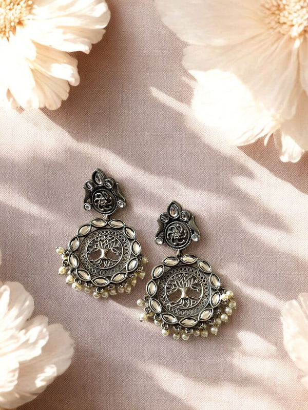 Dark Grey Long Jhumka Embedded With White Stone