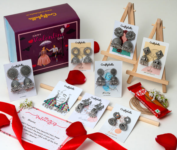 Set Of 8 Jhumkas With a Chocolate - Perfect Gift For Valentines