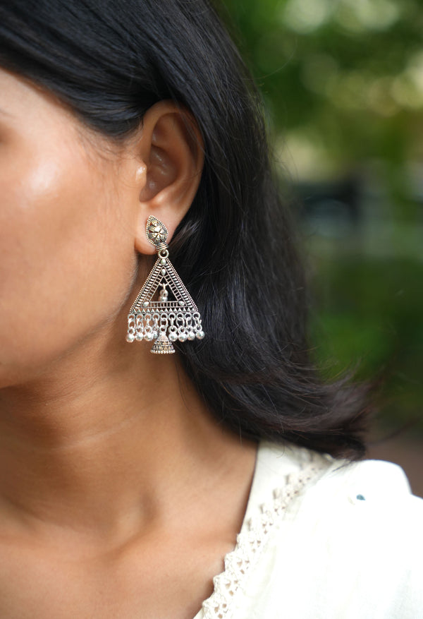 Alluring oxidised triangle jhumka