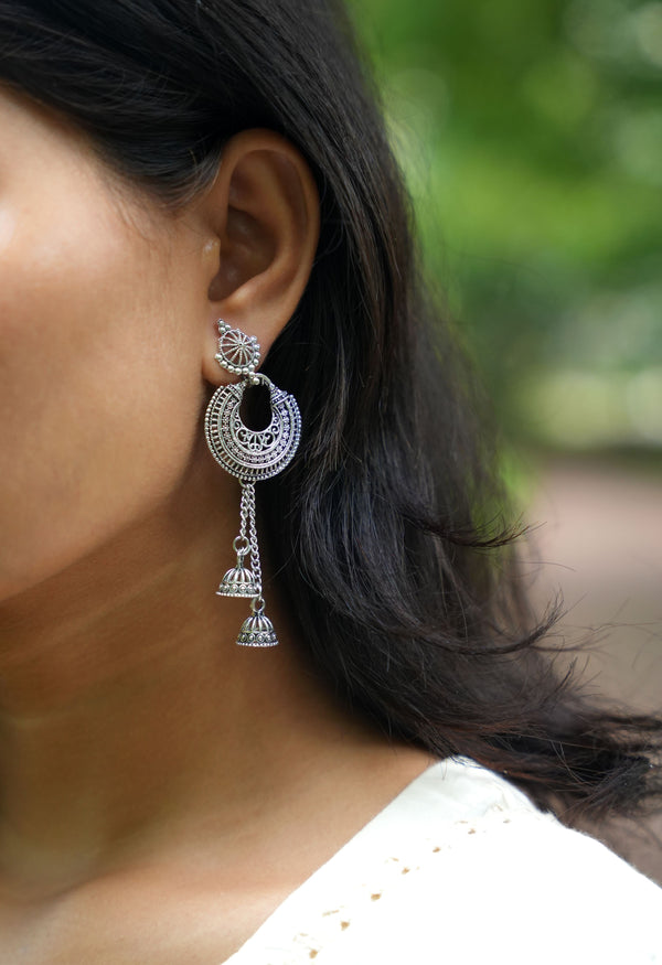 Afghani oxidised half moon jhumka!