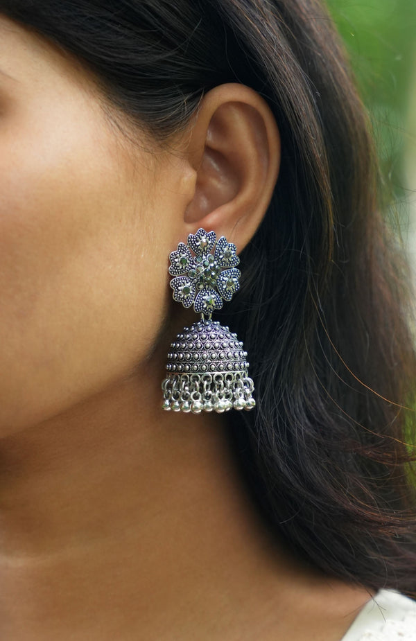 Black gem work oxidised heavy jhumka