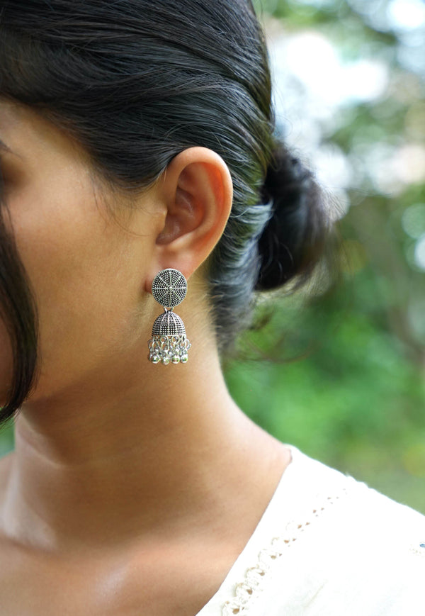 Gol Chakra Oxidised Jhumka - Light Weight