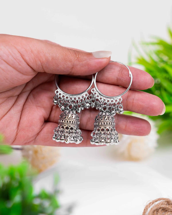 Ruhani Classic Oxidised Hoop Jhumkas