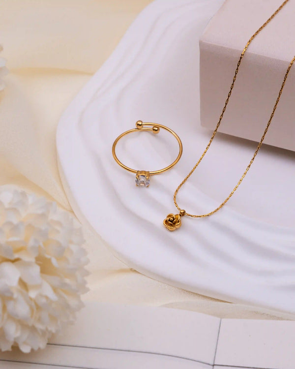 Eternal Rose Necklace & Solitaire Ring Hamper