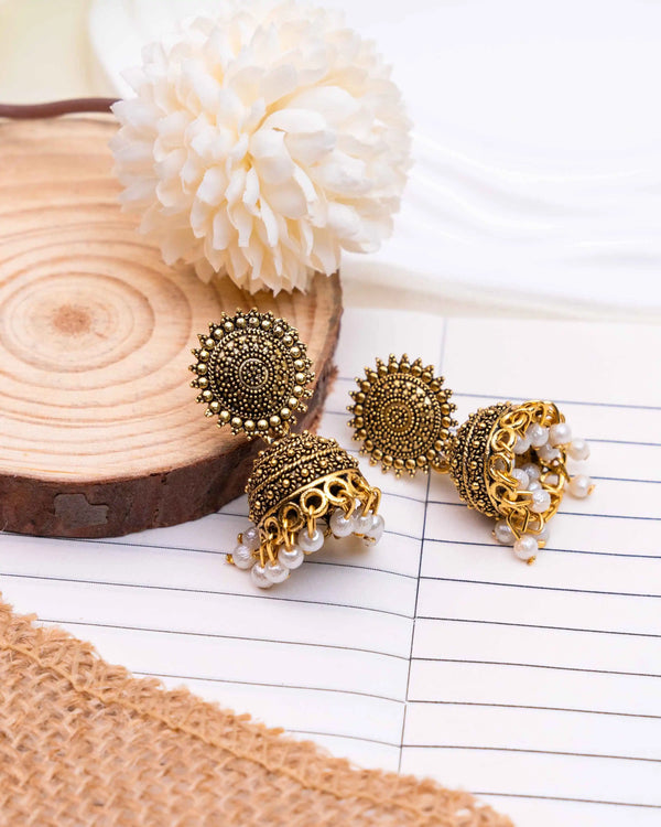 Heer Gold Oxidised Drop Jhumka