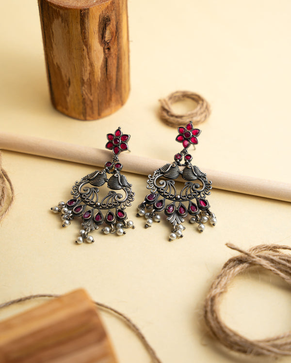 Heritage Peacock Red Pearl Drop Jhumka - Brass Jhumka