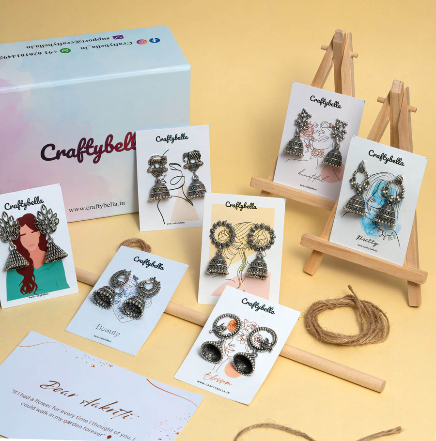 Set of 7 High Quality Jhumkas With a Free Personalised Card - Craftybella