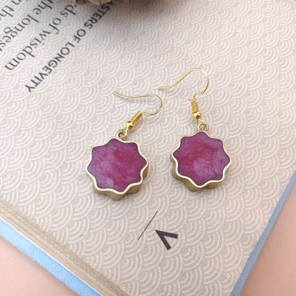 Minimalist Purple Floral Dangle Earrings - Craftybella