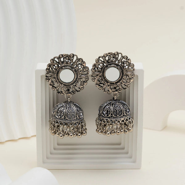Mirror Stud Oxidised Dome Jhumka Earrings