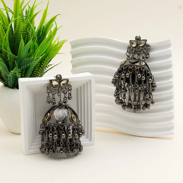 Golden Glint Oxidised Dome Drop Earrings