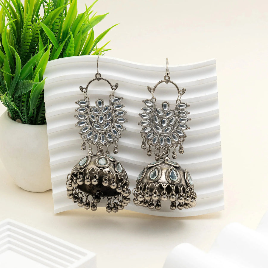 Vintage Mirror Reflection Oxidised Earrings - Craftybella
