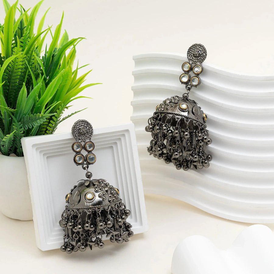 Royal Zircon Oxidised Dome Jhumka – “Noor-e-Nazakat” - Craftybella