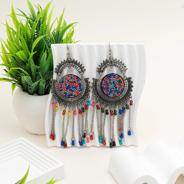 Boho Multicolor Beaded Oxidised Fringe Earrings