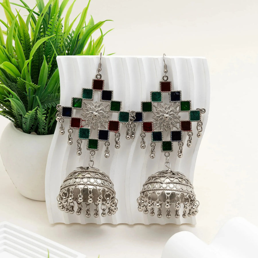Rangriti Oxidised Multicolor Dome Jhumka Earrings - Craftybella