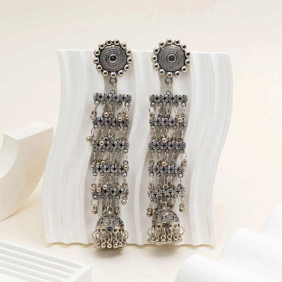Multi-Layer Oxidised Dangler Jhumka Earrings - Craftybella