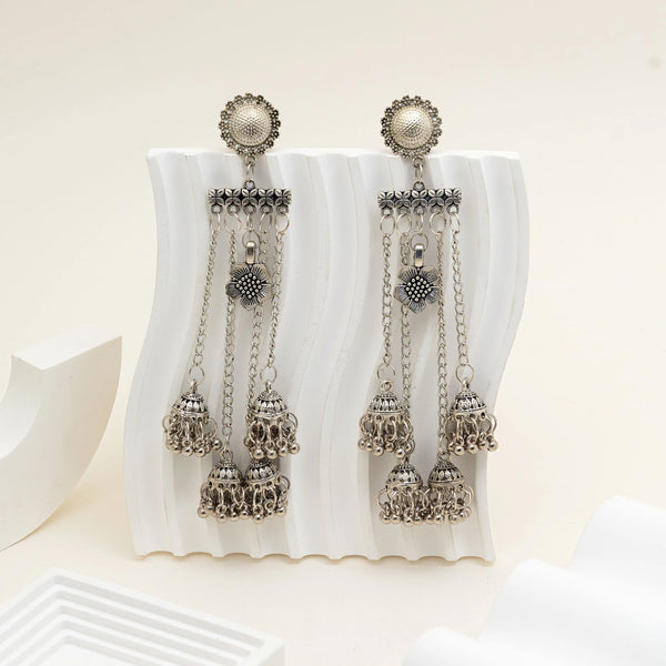 Triple Layer Chain Oxidised Jhumka Earrings