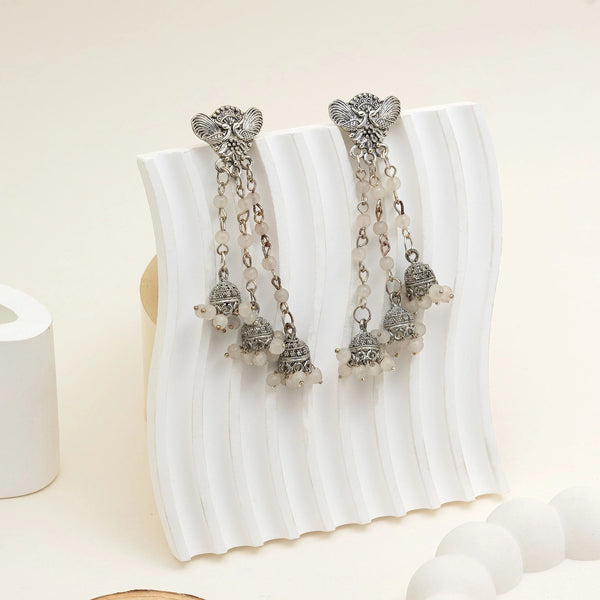 Divya Oxidised Triple Chain Jhumka Earrings with Elephant Motif