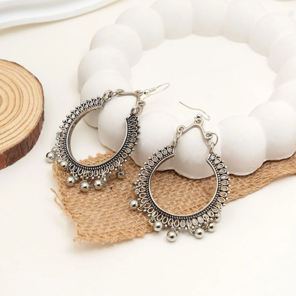 Oxidised Boho Hoop Earrings with Ghungroo Drops